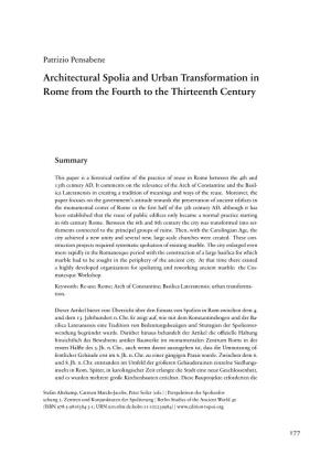 Architectural Spolia and Urban Transformation in Rome from the Fourth to the Thirteenth Century