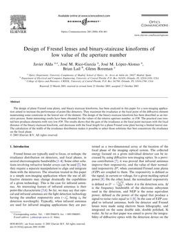 Design of Fresnel Lenses and Binary-Staircase Kinoforms of Low Value of the Aperture Number