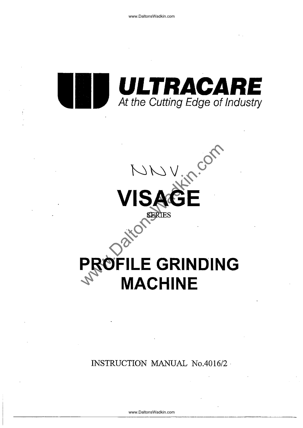 Wadkin NNV Visage Grinder Manual & Parts List