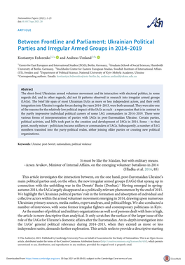 Ukrainian Political Parties and Irregular Armed Groups in 2014–2019