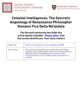 The Syncretic Angelology of Renaissance Philosopher Giovanni Pico Della Mirandola