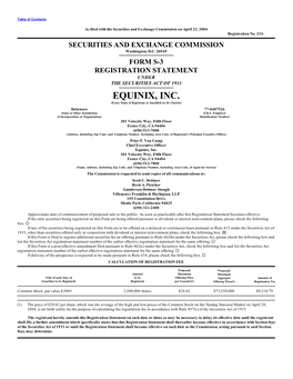 EQUINIX, INC. (Exact Name of Registrant As Specified in Its Charter)