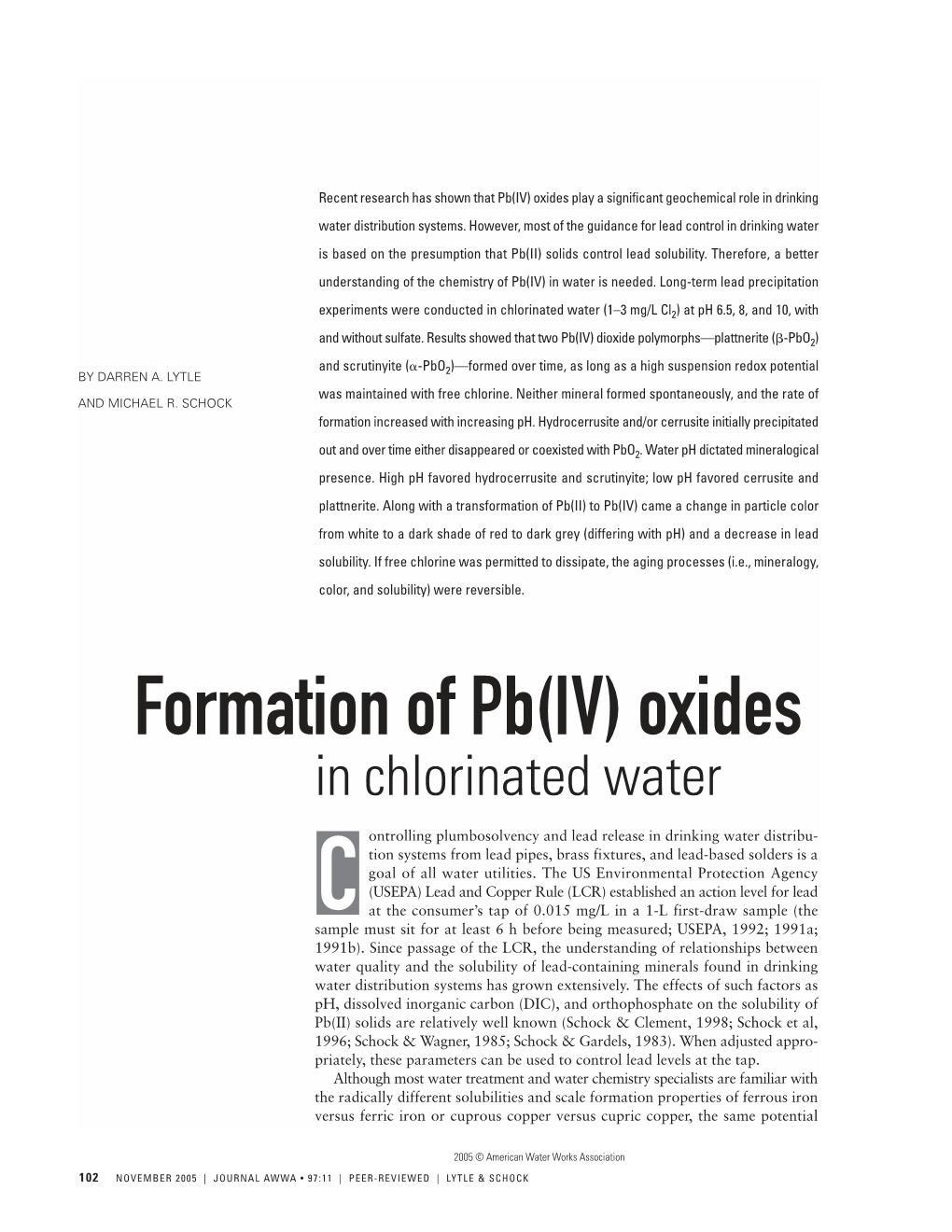 Formation of Pb(IV) Oxides in Chlorinated Water
