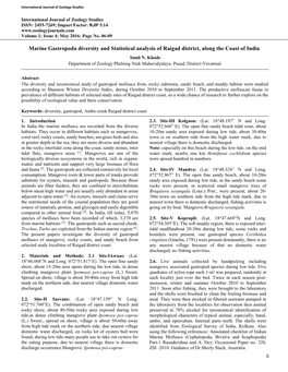 6 Marine Gastropoda Diversity and Statistical Analysis of Raigad District, Along the Coast of India