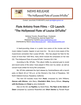 NEWS RELEASE “The Hollywood Flute of Louise Ditullio”