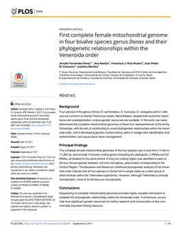 First Complete Female Mitochondrial Genome in Four Bivalve Species Genus Donax and Their Phylogenetic Relationships Within the Veneroida Order