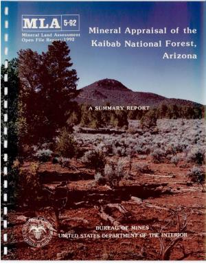 Mineral Appraisal of the Kaibab National Forest, Arizona MLA 5-92