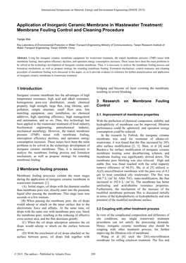 Application of Inorganic Ceramic Membrane in Wastewater Treatment: Membrane Fouling Control and Cleaning Procedure