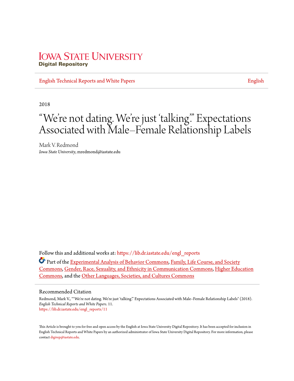 Expectations Associated with Male–Female Relationship Labels Mark V