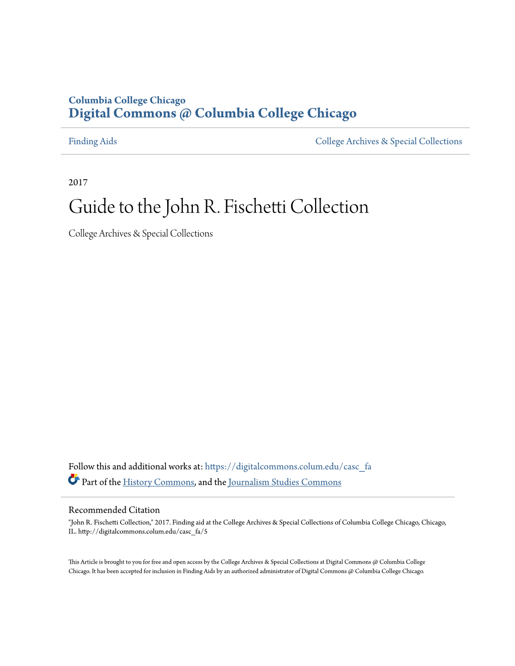 Guide to the John R. Fischetti Collection College Archives & Special Collections