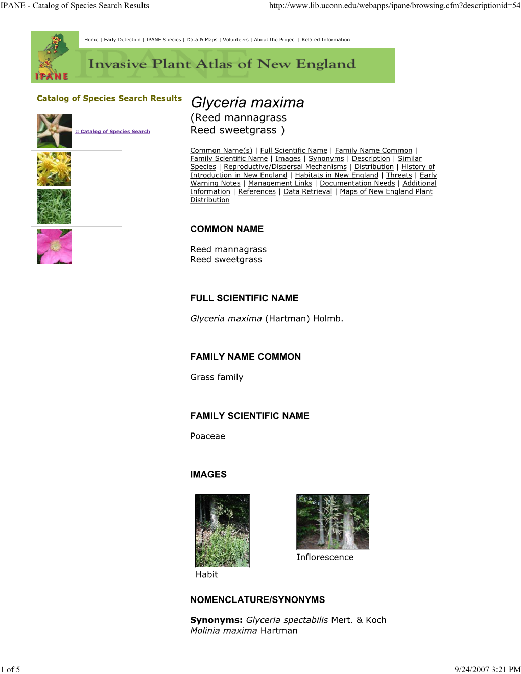 IPANE - Catalog of Species Search Results