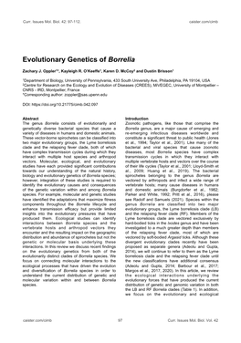 Evolutionary Genetics of Borrelia