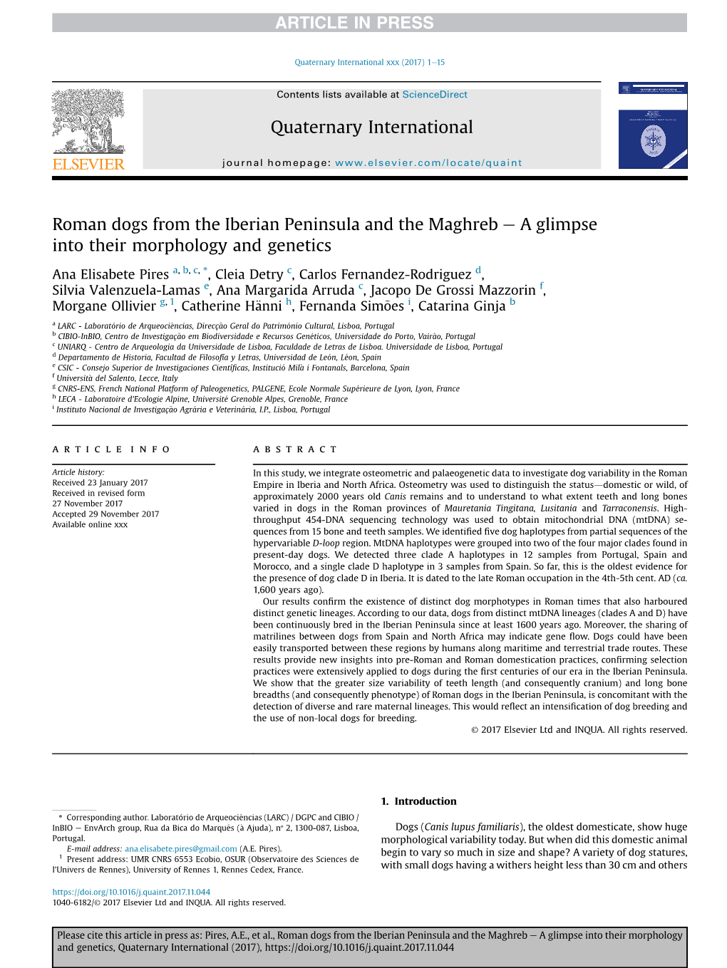 Roman Dogs from the Iberian Peninsula and the Maghreb E a Glimpse Into Their Morphology and Genetics