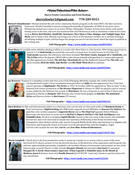 Voice/Television/Film Actors~ Sherry Fowler Convention and Event Booking