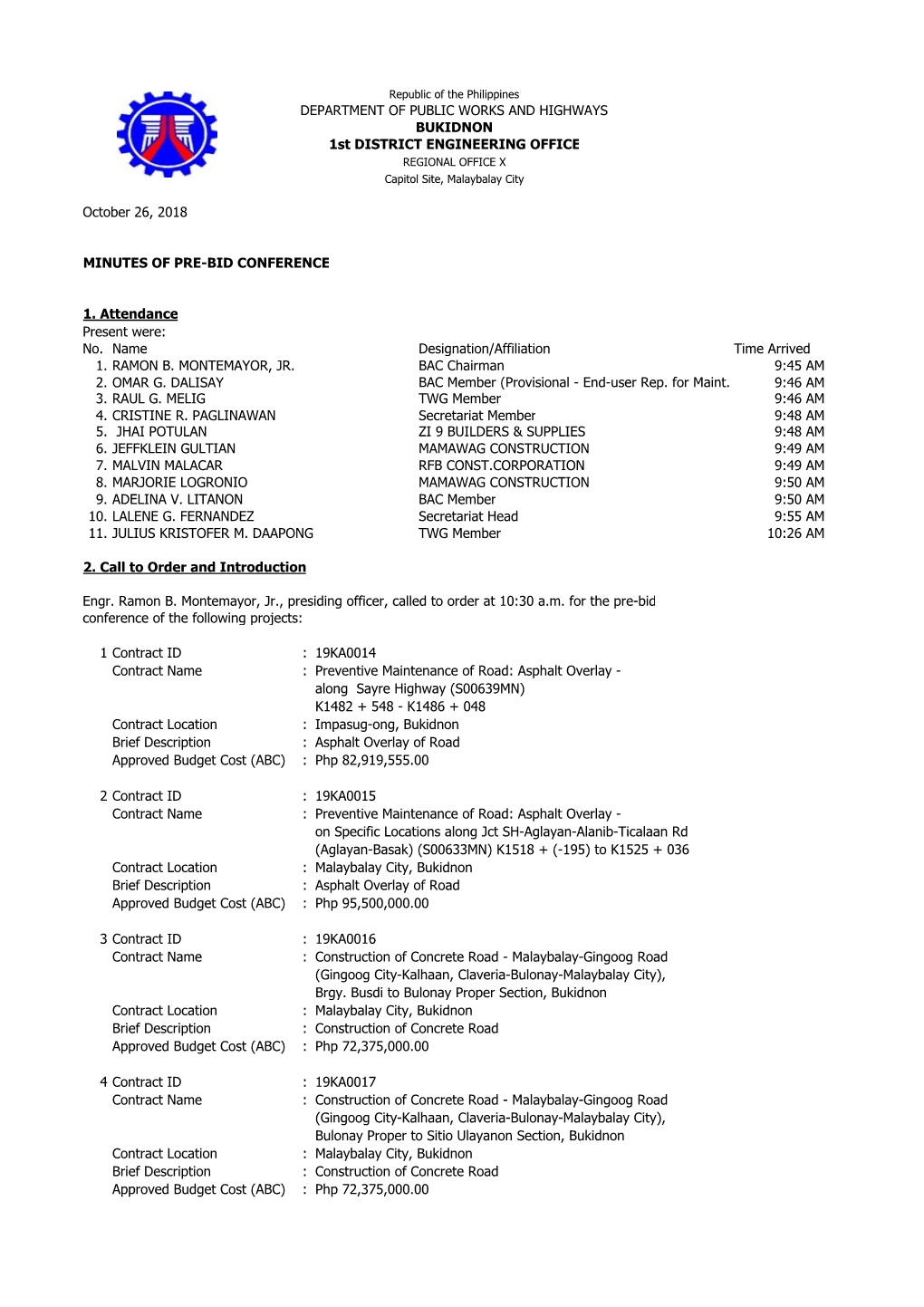 Prebid Minutes October 26, 2018.Xlsx