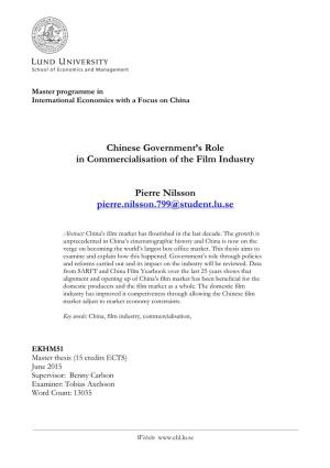 Chinese Government's Role in Commercialisation of the Film Industry