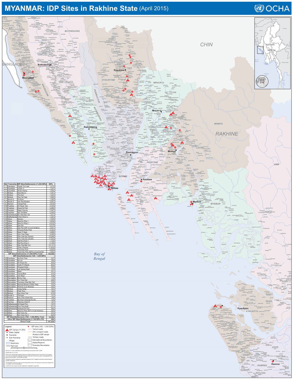 MYANMAR: IDP Sites in Rakhine State (April 2015)