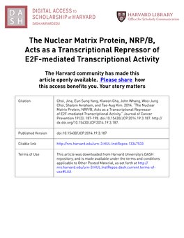 The Nuclear Matrix Protein, NRP/B, Acts As a Transcriptional Repressor of E2F-Mediated Transcriptional Activity