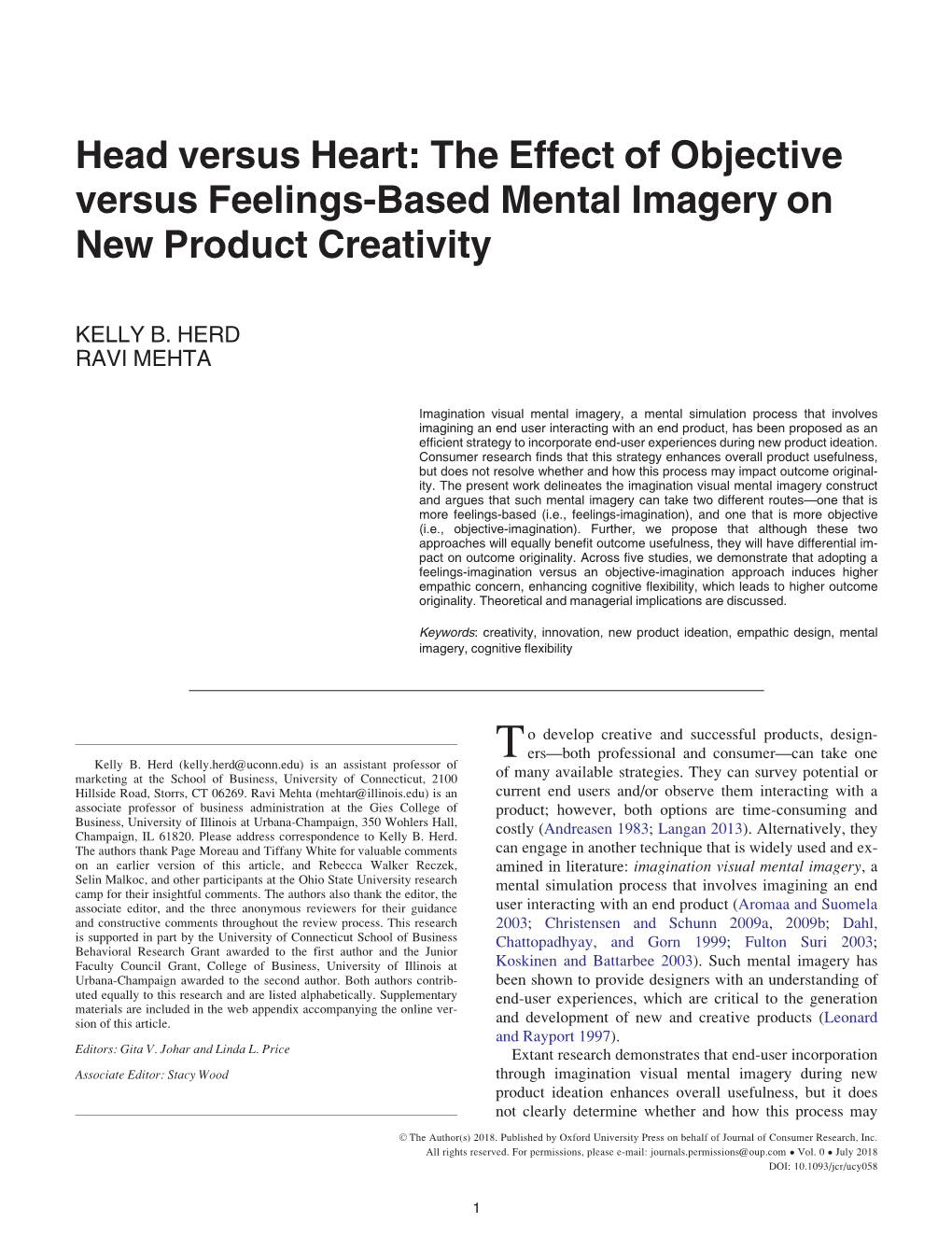The Effect of Objective Versus Feelings-Based Mental Imagery on New Product Creativity