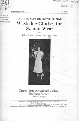 Washable Clothes for School Wear by Helen Cowgill, Assistant State Club Leader
