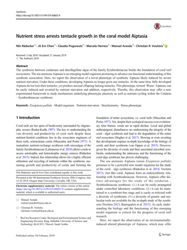 Nutrient Stress Arrests Tentacle Growth in the Coral Model Aiptasia