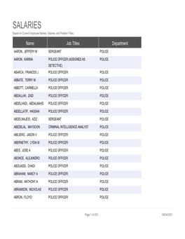 SALARIES Based on Current Employee Names, Salaries, and Position Titles