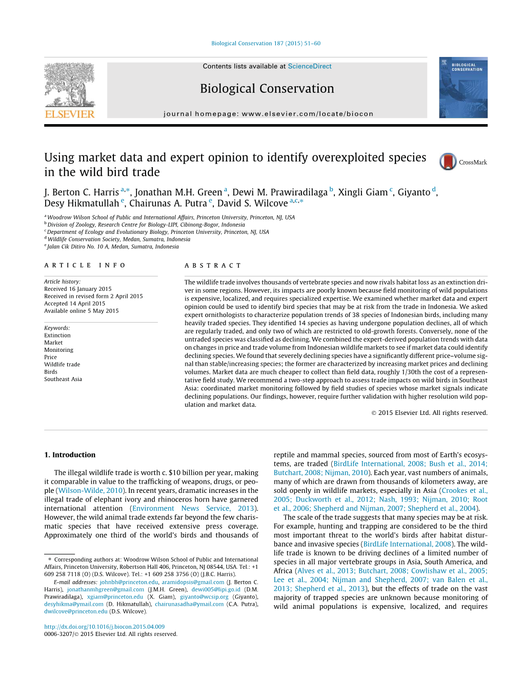 Using Market Data and Expert Opinion to Identify Overexploited Species in the Wild Bird Trade ⇑ J