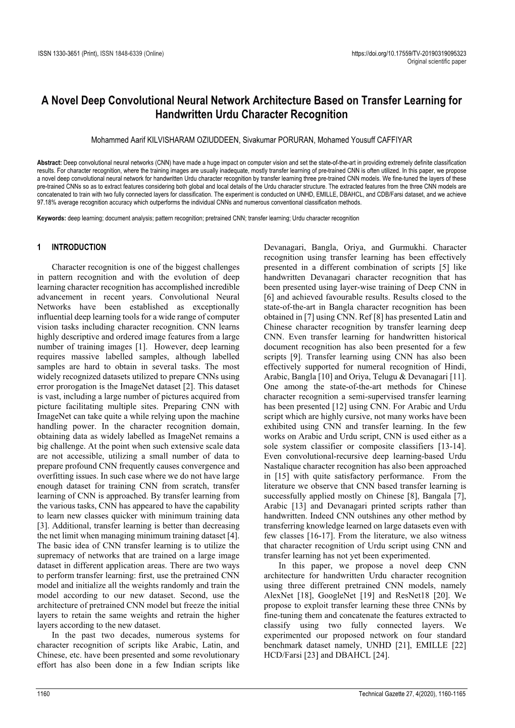 A Novel Deep Convolutional Neural Network Architecture Based on Transfer Learning for Handwritten Urdu Character Recognition