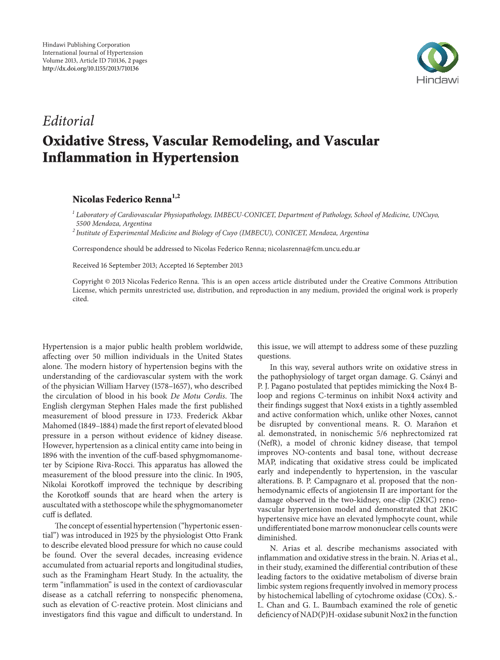 Editorial Oxidative Stress, Vascular Remodeling, and Vascular Inflammation in Hypertension