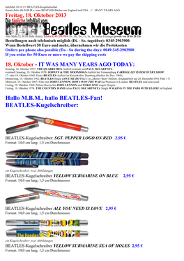 BEATLES-Kugelschreiber Zusatz-Infos Für M.B.M.S: Neue BEATLES-Bücher Aus England Und USA /// MANY YEARS AGO