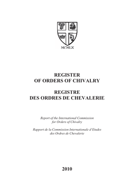 Register of Orders of Chivalry Registre Des Ordres De Chevalerie