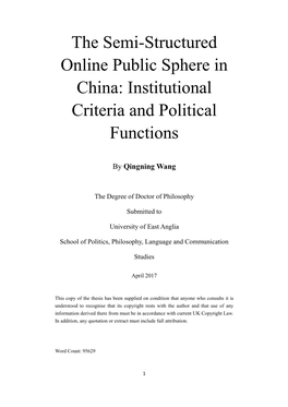 Q. WANG the Semi-Structured Online Public Sphere in China