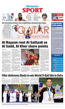 Al Rayyan Rout Al Sailiyah As Al Sadd, Al Khor Share Points