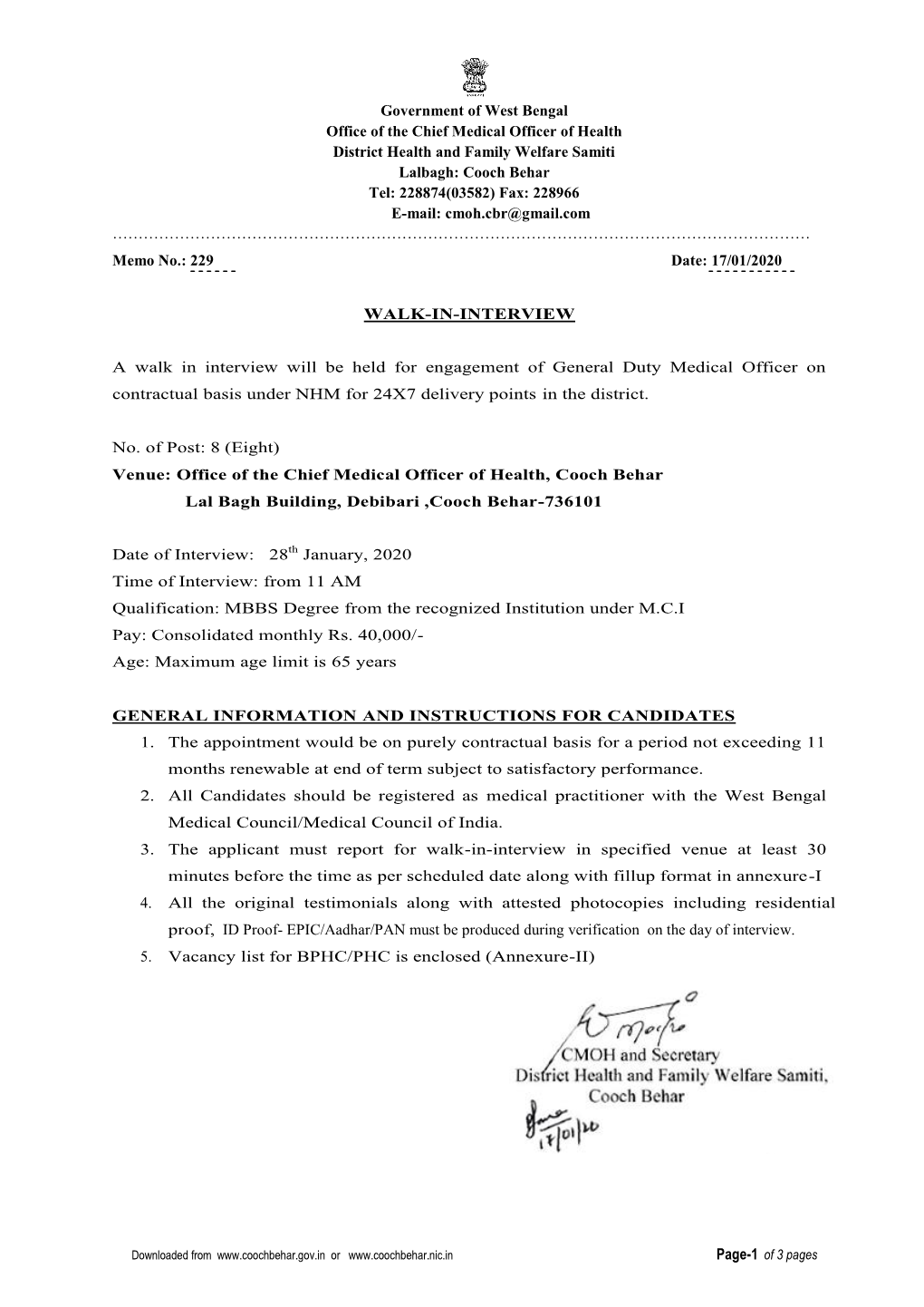 Government of West Bengal Office of the Chief Medical Officer of Health