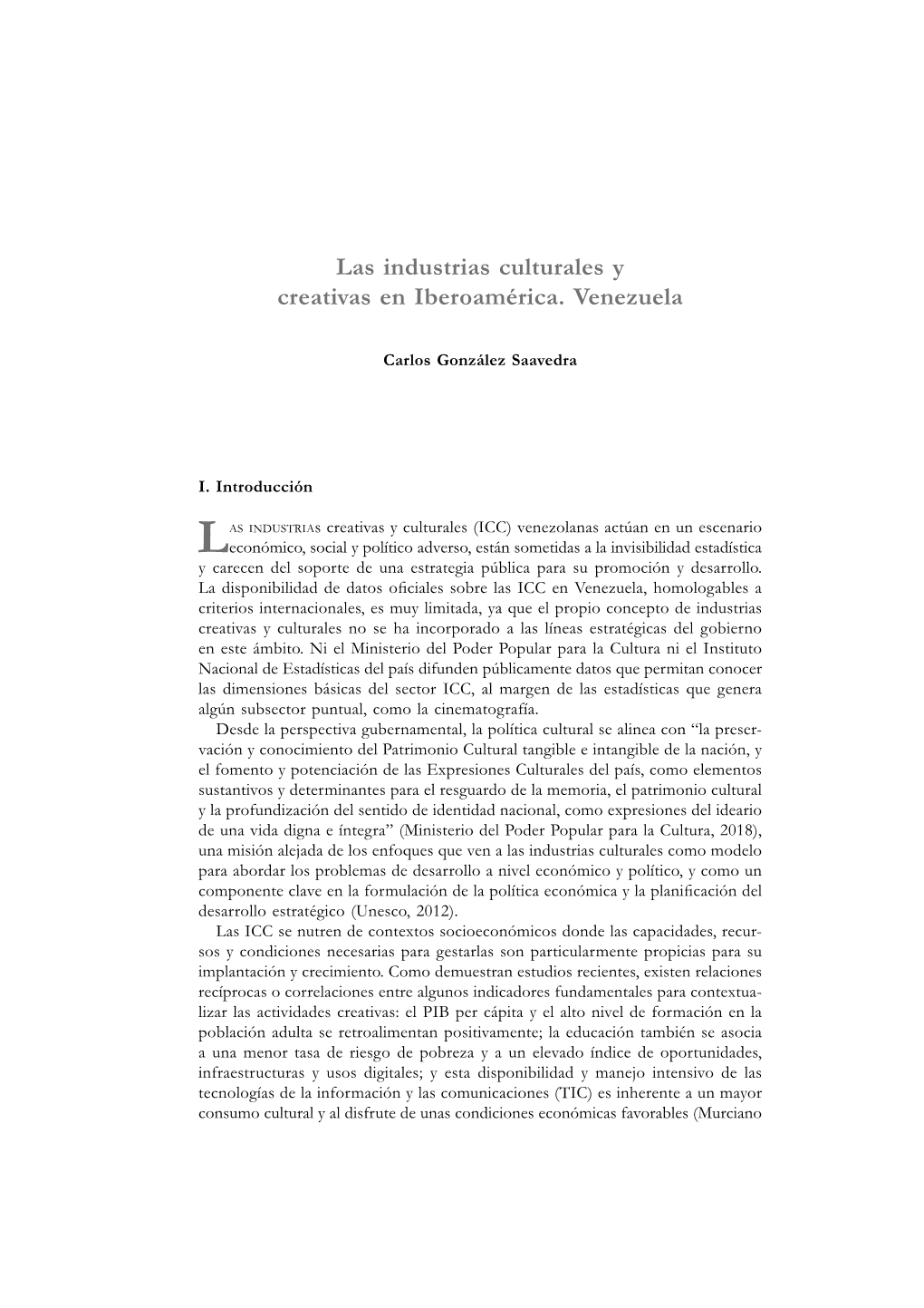 Las Industrias Culturales Y Creativas En Iberoamérica. Venezuela