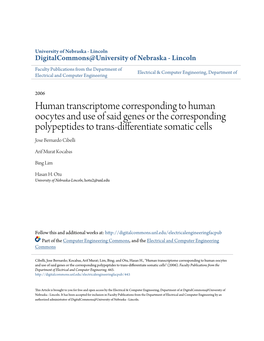 Human Transcriptome Corresponding to Human Oocytes and Use of Said Genes Or the Corresponding Polypeptides to Trans-Differentiate Somatic Cells Jose Bernardo Cibelli