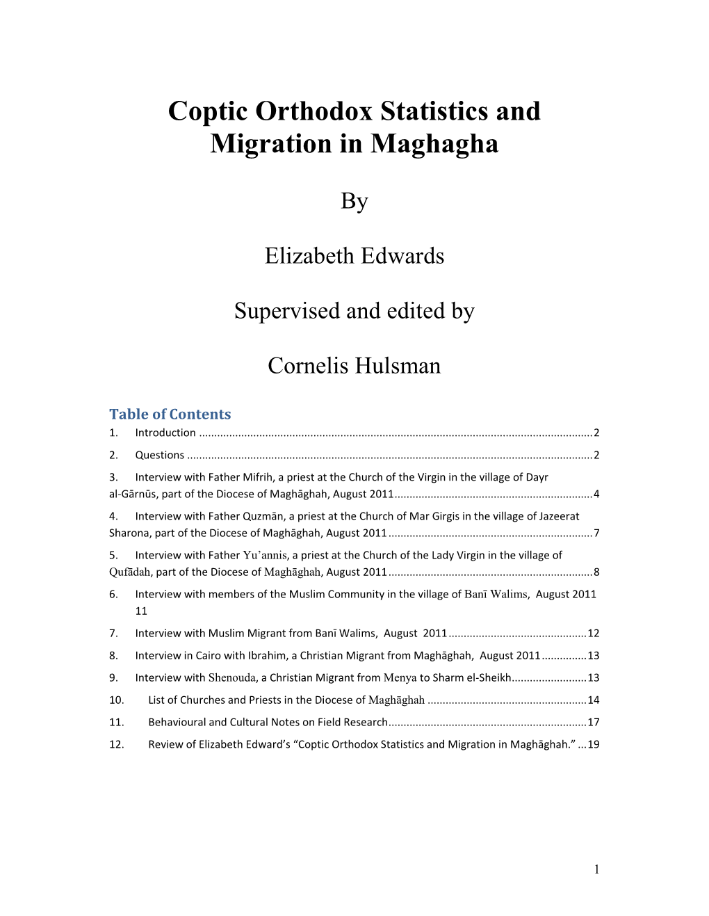 Coptic Orthodox Statistics and Migration in Maghagha