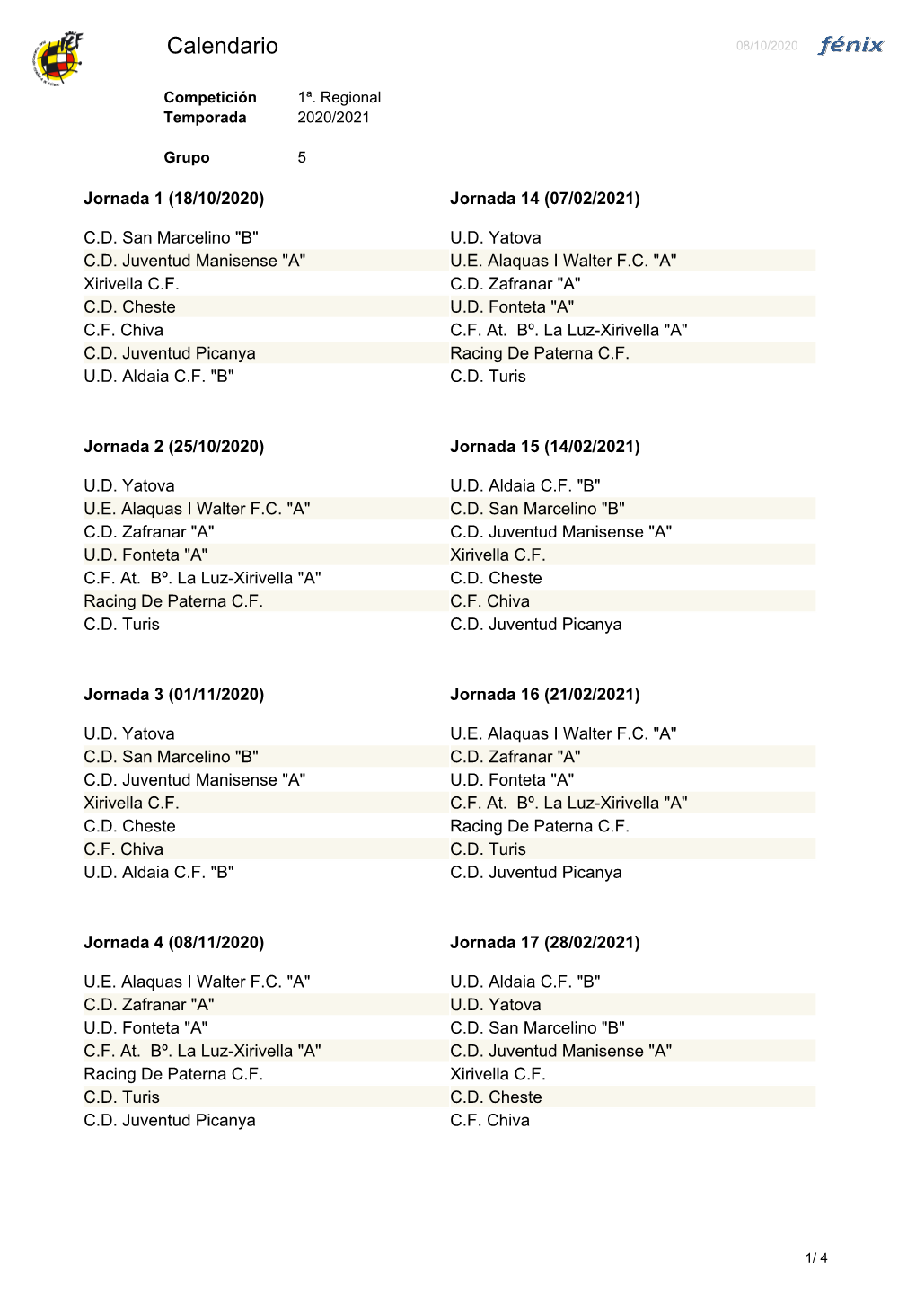 Calendario 08/10/2020