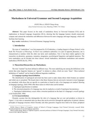 Markedness in Universal Grammar and Second Language Acquisition