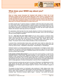 What Does Your BINDI Say About You? by R Ām Lingam