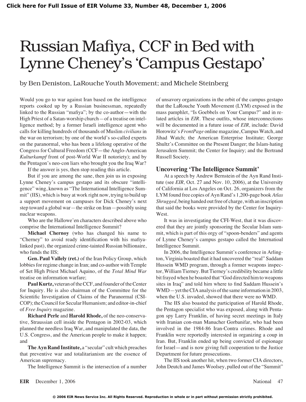 Russian Mafiya, CCF in Bed with Lynne Cheney's 'Campus Gestapo'