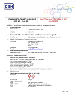 Hexafluoro Phosphoric Acid Cas No 16940-81-1 Material