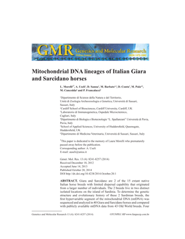 Mitochondrial DNA Lineages of Italian Giara and Sarcidano Horses