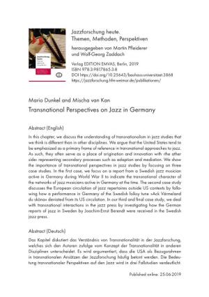 Transnational Perspectives on Jazz in Germany