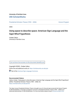 American Sign Language and the Sapir-Whorf Hypothesis