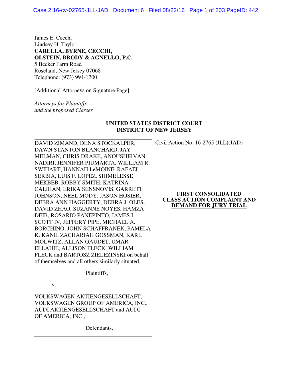 First Consolidated Class Action Complaint and Demand for Jury Trial