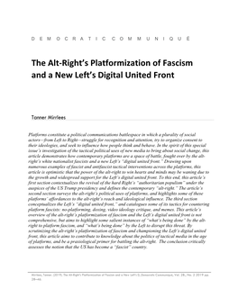 The Alt-Right's Platformization of Fascism and a New Left's Digital