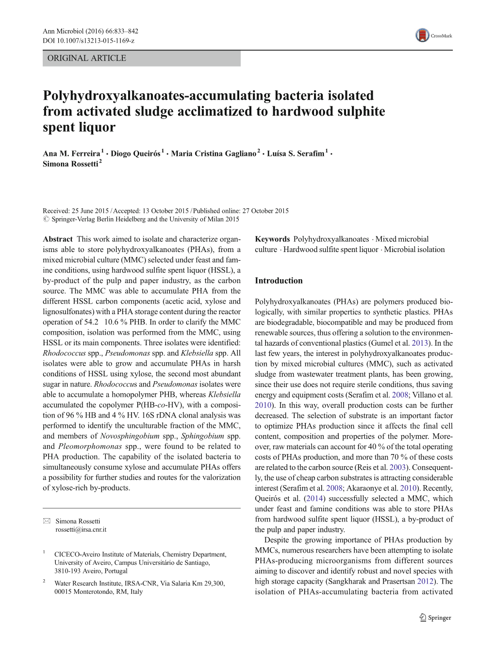 Polyhydroxyalkanoates-Accumulating Bacteria Isolated from Activated Sludge Acclimatized to Hardwood Sulphite Spent Liquor