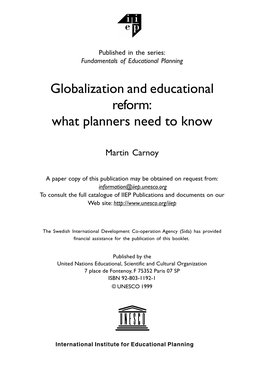 Globalization and Educational Reform: What Planners Need to Know