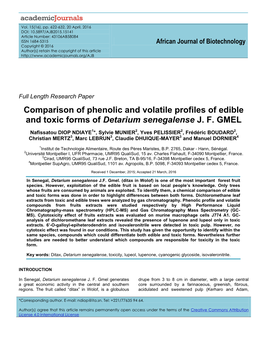 Comparison of Phenolic and Volatile Profiles of Edible and Toxic Forms of Detarium Senegalense J